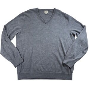 J Crew Merino Wool V Neck Sweater Mens L Gray Long Sleeve Pullover Knit
